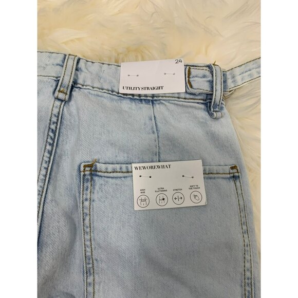 WeWoreWhat Light Wash Utility Straight Jeans NWT Sz 24 Denim Cargo Pants - Picture 9 of 10
